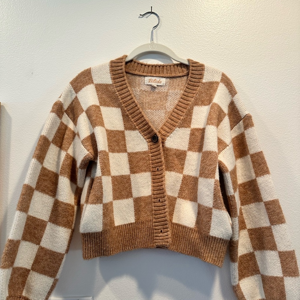 Listicle Women's Checkered Cardigan - Brown and Cream
